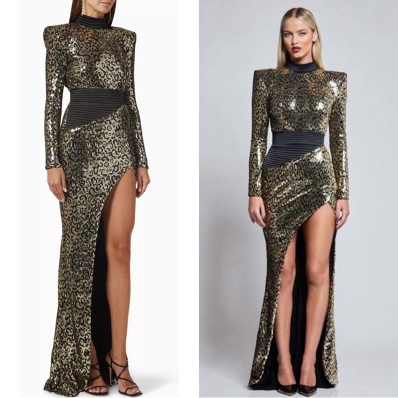 Zhivago The Shakedown Sequin Leopard Cheetah Long Sleeve Maxi Dress Size 6 - Picture 4 of 12